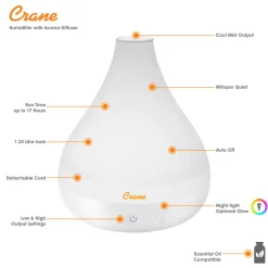 Humidifiers & Accessories|Humidifiers & Accessories*Crane Cool Mist Humidifier + Aroma Diffuser – 1.3L White