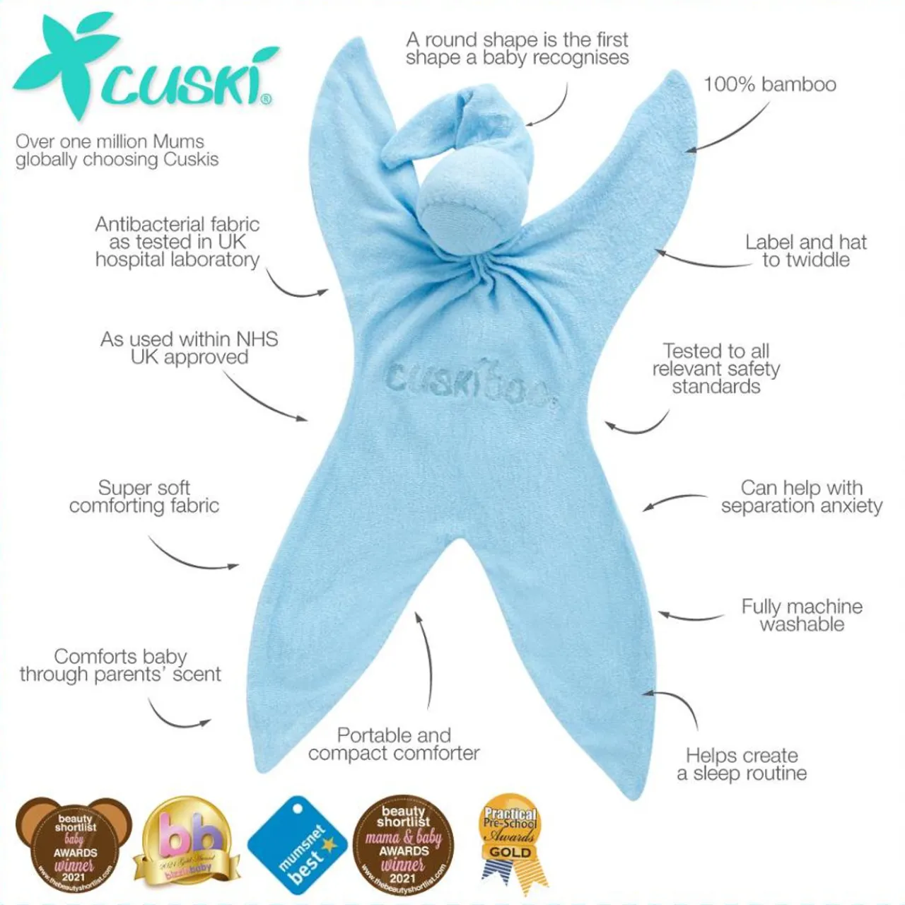 Comforters & Soft Toys*Cuski Baby Comforter boo (Bamboo)