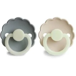 Dummies & Accessories*FRIGG Daisy Latex Night Pacifier 2pk French Grey/Cream