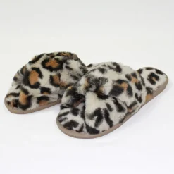 Gifts For Mum|Lounge Wear*Honeydew Crossover Plush Slippers - Clearance Leopard
