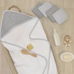 Towels & Facecloths*Living Textiles Cotton Face Washers 4pk Grey Stripe/Melange