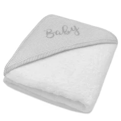 Towels & Facecloths*Living Textiles Cotton Hooded Towel Grey Stripe