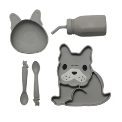 Bowls, Plates & Cutlery*Melii Silicone 5 Piece Feeding Gift Set - Bulldog