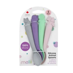 Bowls, Plates & Cutlery*Melii Silicone Spoons 4 Piece Animal Set