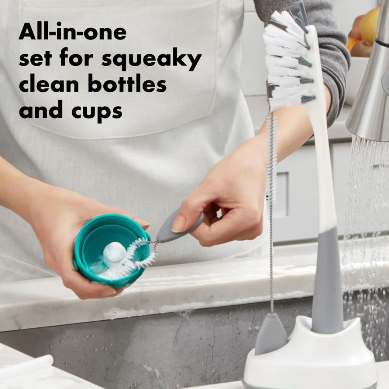 Cleaning & Sterilising*OXO Tot Water Bottle & Straw Cup Cleaning Set Grey