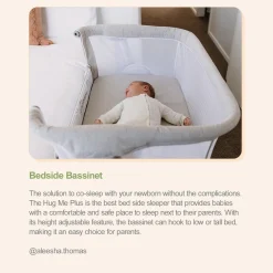 Travel Cots & Beds|Bassinets & Co-Sleepers*Unilove Hug Me Plus Airflow 3-in-1 Bedside Bassinet with Mosquito Net Denim Blue