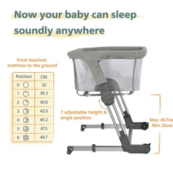 Travel Cots & Beds|Bassinets & Co-Sleepers*Unilove Hug Me Plus Airflow 3-in-1 Bedside Bassinet with Mosquito Net Denim Blue