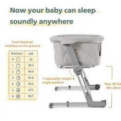 Travel Cots & Beds|Bassinets & Co-Sleepers*Unilove Hug Me Plus 3-in-1 Bedside Bassinet with Mosquito Net Shadow Grey