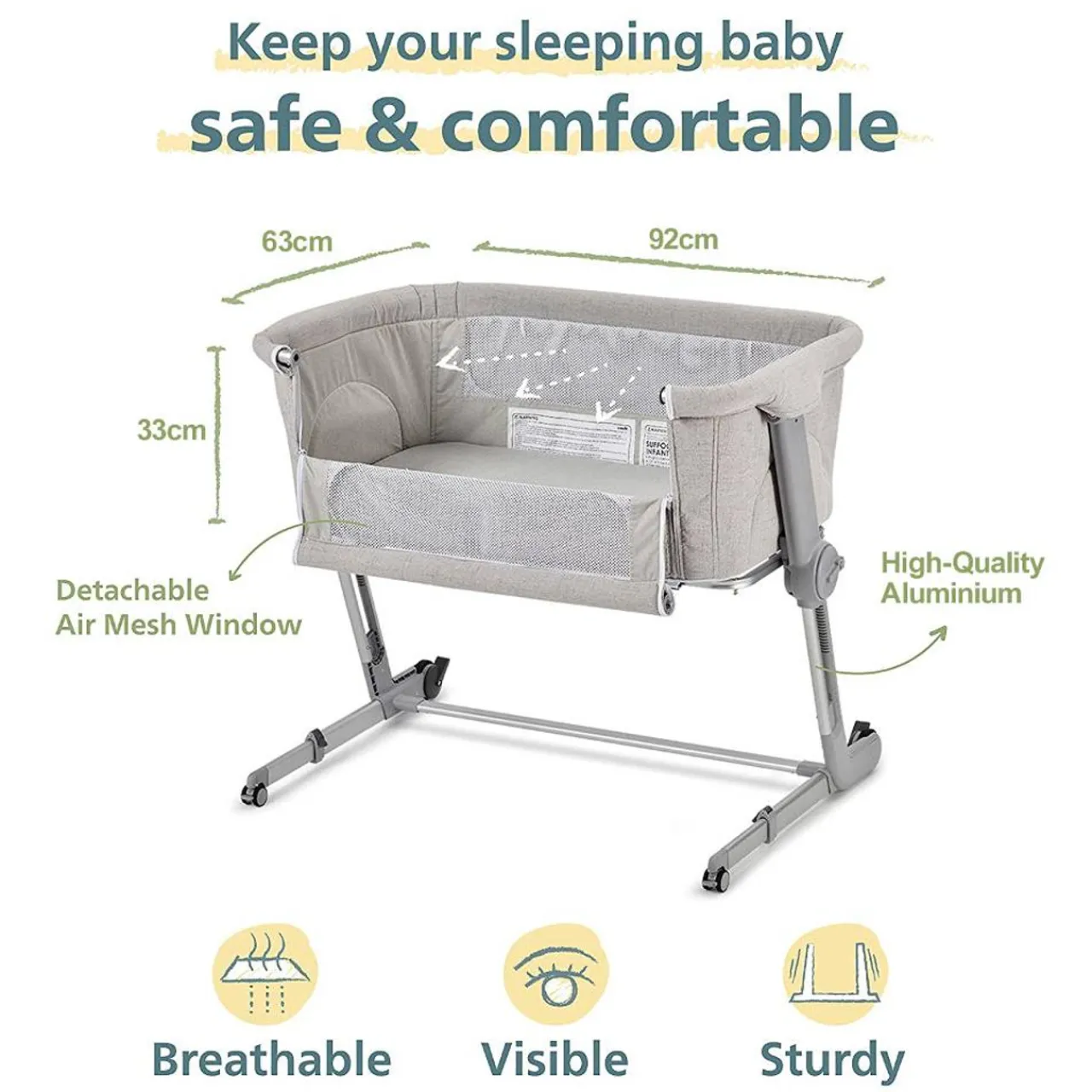 Travel Cots & Beds|Bassinets & Co-Sleepers*Unilove Hug Me Plus 3-in-1 Bedside Bassinet with Mosquito Net Shadow Grey