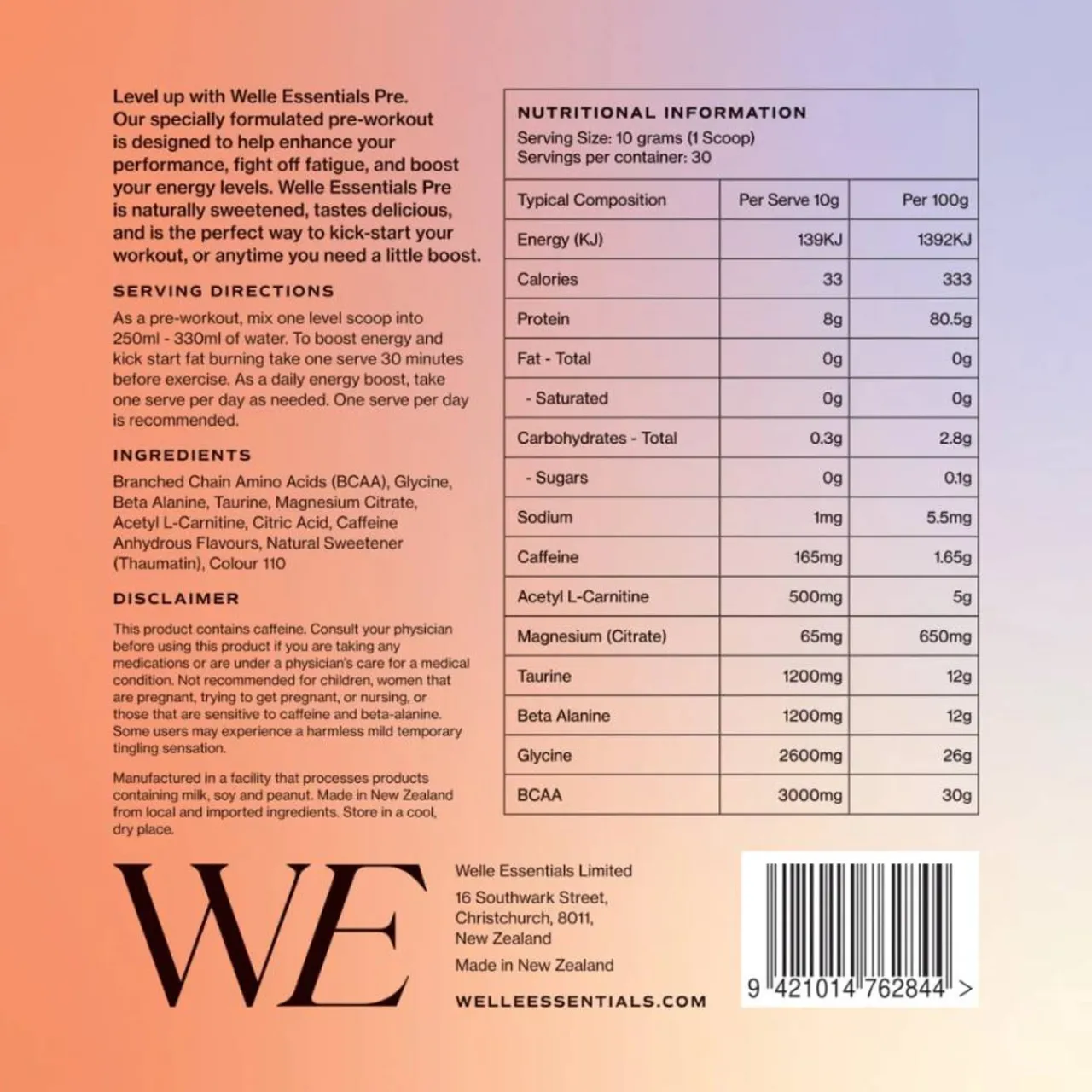 Grown Ups*Welle Essentials Pre (Premium Pre-Workout) - Peach Lemonade