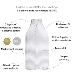 Mid Season Sleeping Bags*Woolbabe 3 Seasons Front Zip Sleeping Bag