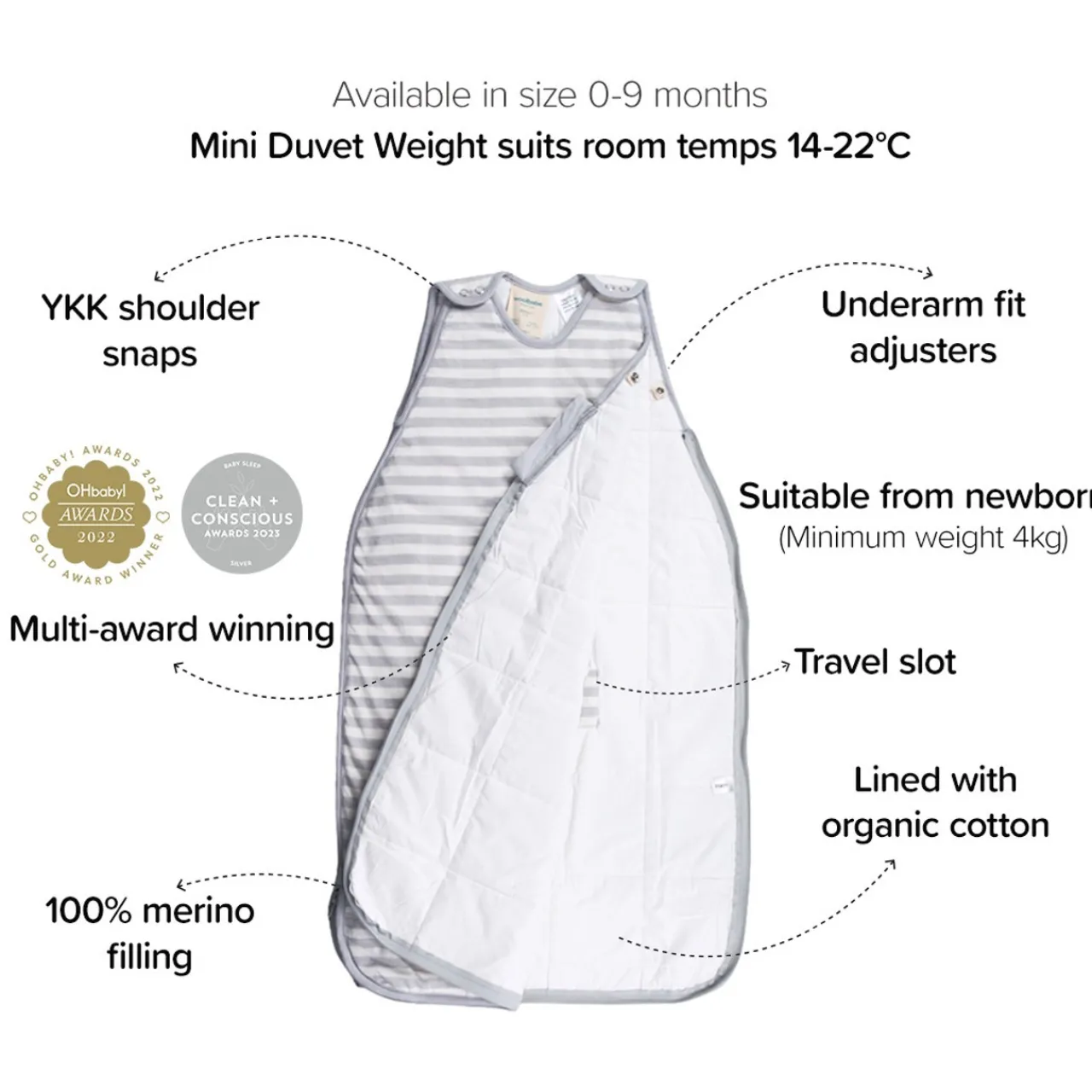 Winter Sleeping Bags*Woolbabe Mini Duvet Side Zip - 0-9 months